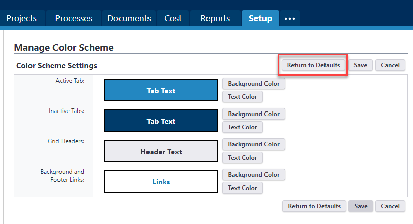 Color Scheme Settings page